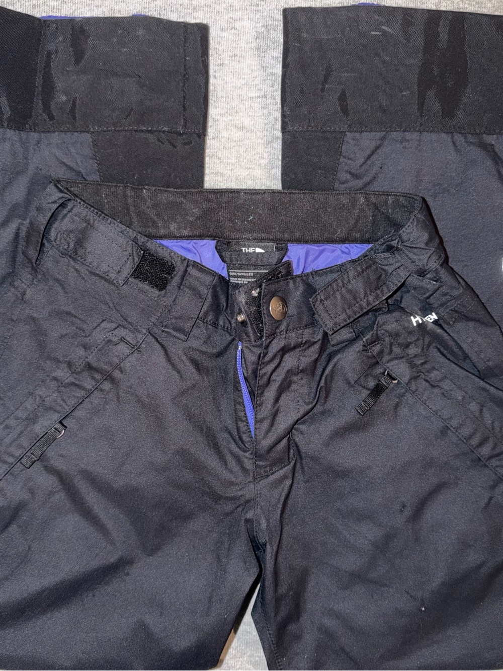 The North Face Girls Black Snow Pants with Purple Lining